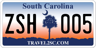 SC license plate ZSH005