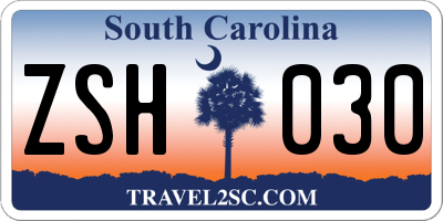 SC license plate ZSH030