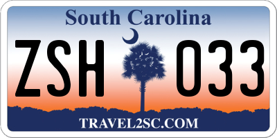 SC license plate ZSH033