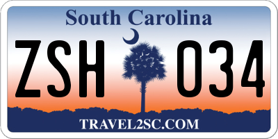 SC license plate ZSH034