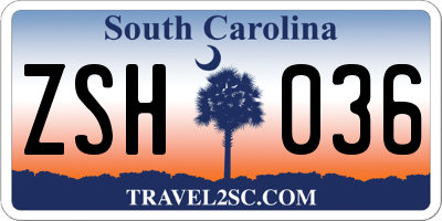 SC license plate ZSH036