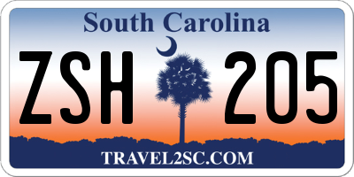 SC license plate ZSH205