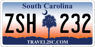 SC license plate ZSH232