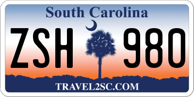 SC license plate ZSH980
