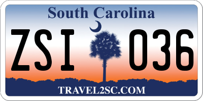 SC license plate ZSI036