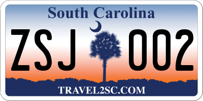 SC license plate ZSJ002