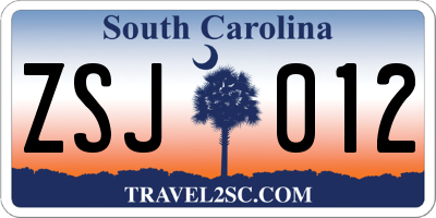 SC license plate ZSJ012