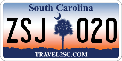 SC license plate ZSJ020
