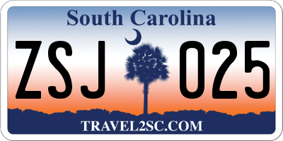 SC license plate ZSJ025