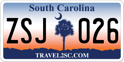 SC license plate ZSJ026