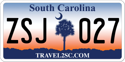 SC license plate ZSJ027