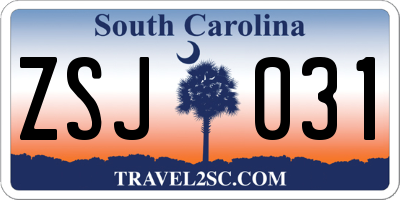 SC license plate ZSJ031