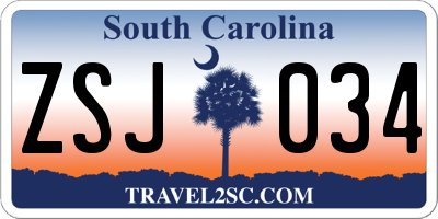 SC license plate ZSJ034