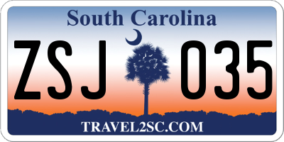 SC license plate ZSJ035