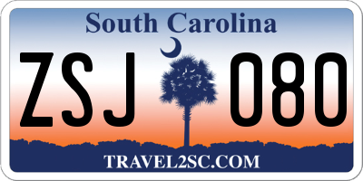 SC license plate ZSJ080