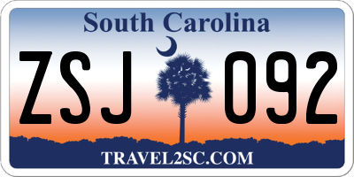 SC license plate ZSJ092