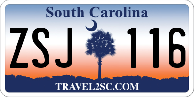 SC license plate ZSJ116