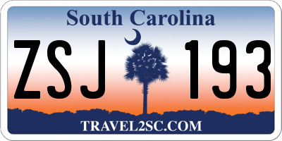 SC license plate ZSJ193