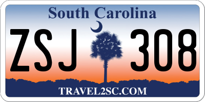 SC license plate ZSJ308