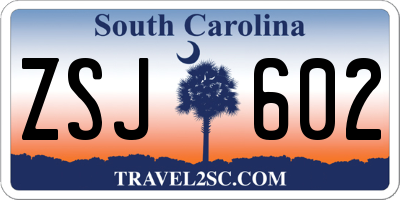 SC license plate ZSJ602