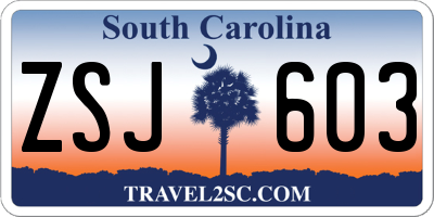 SC license plate ZSJ603