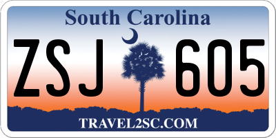 SC license plate ZSJ605