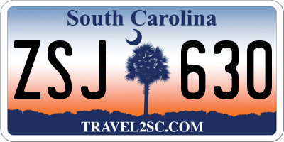 SC license plate ZSJ630