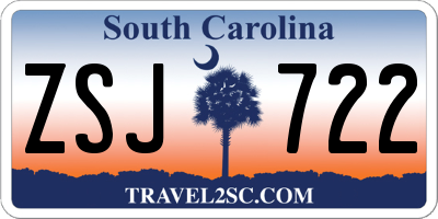 SC license plate ZSJ722