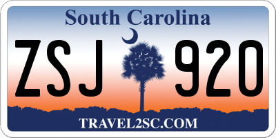 SC license plate ZSJ920