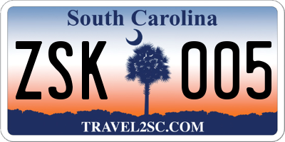 SC license plate ZSK005