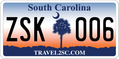 SC license plate ZSK006
