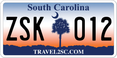 SC license plate ZSK012