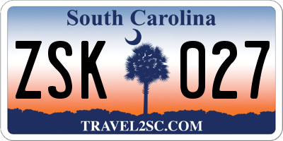 SC license plate ZSK027