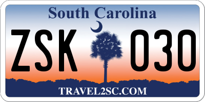 SC license plate ZSK030