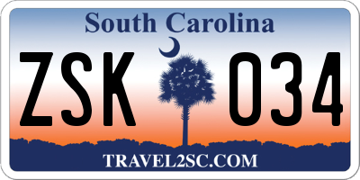 SC license plate ZSK034