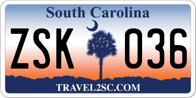 SC license plate ZSK036
