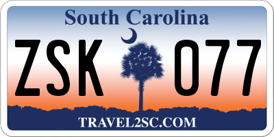 SC license plate ZSK077