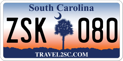 SC license plate ZSK080
