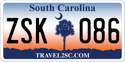 SC license plate ZSK086