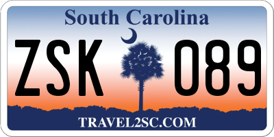 SC license plate ZSK089
