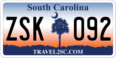 SC license plate ZSK092