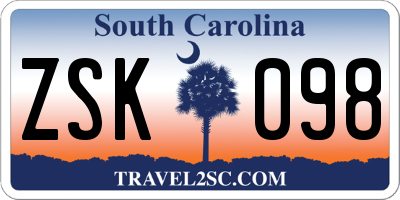 SC license plate ZSK098