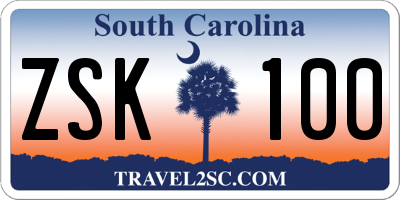 SC license plate ZSK100