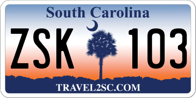 SC license plate ZSK103
