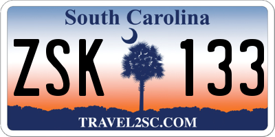 SC license plate ZSK133