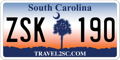 SC license plate ZSK190