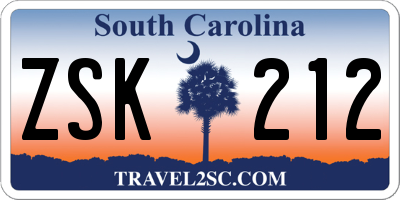 SC license plate ZSK212
