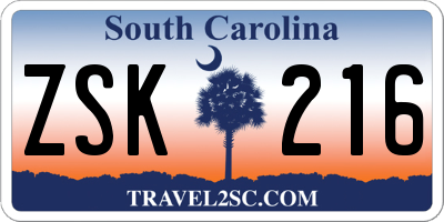 SC license plate ZSK216