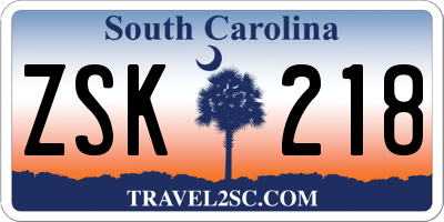 SC license plate ZSK218