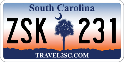 SC license plate ZSK231